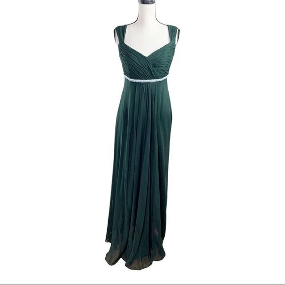 Liancarlo Couture Dark Green Silk Chiffon Grecian Gown w/Beading Sz 12 - Picture 1 of 13